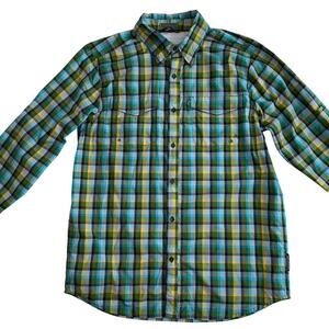 ExOfficio Lightweight Vented Windowpane Button up Long Sleeve Shirt Size L